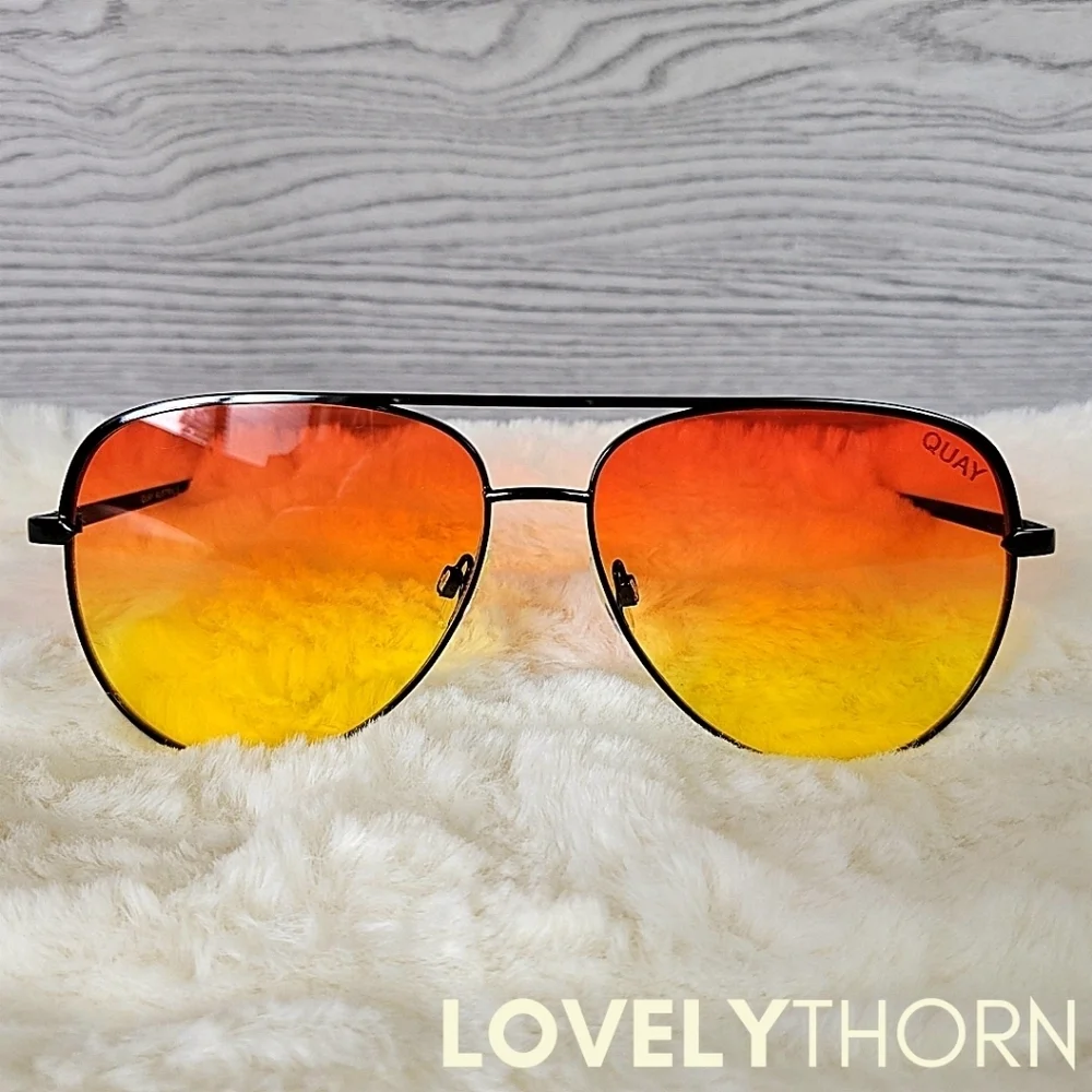 QUAY // ltd ed desi collab oversize black frame orange yellow aviators FLAWED - Picture 2 of 16